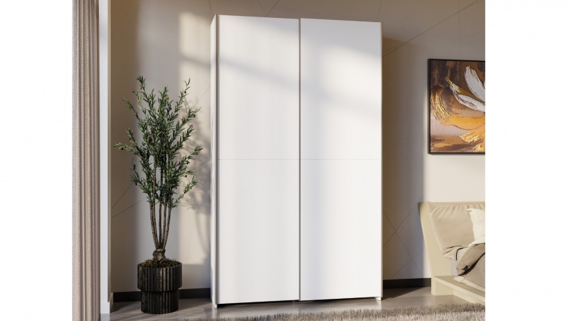Гардероб Хомано с плъзгащи врати бял - изглед 2 - МебелМаг Гардероб Хомано с плъзгащи врати бял - изглед 2