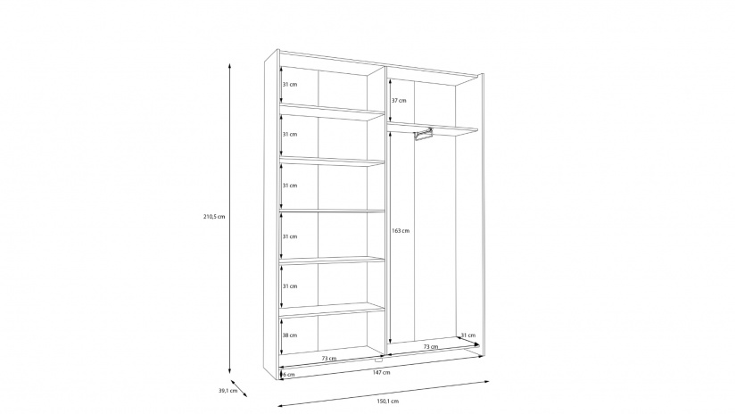 Гардероб Хомано с плъзгащи врати бял - изглед 10 - МебелМаг Гардероб Хомано с плъзгащи врати бял - изглед 10