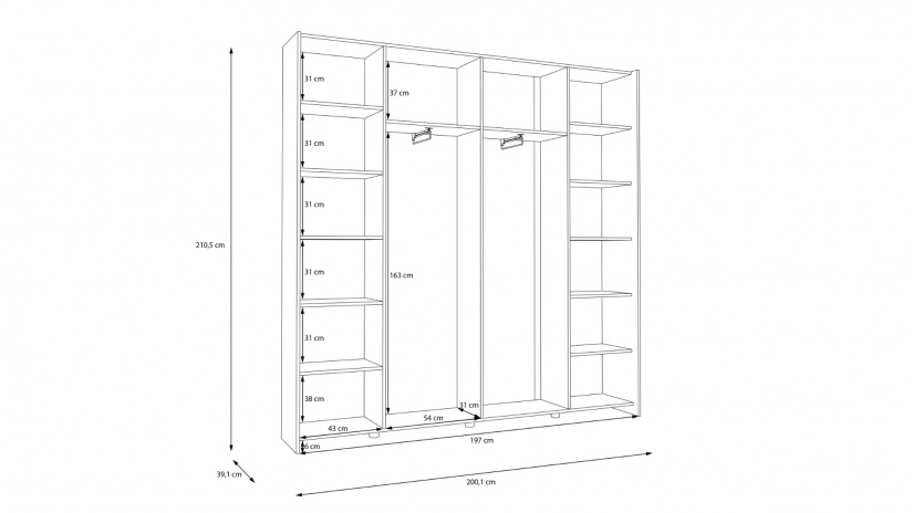 Гардероб Хомано с плъзгащи врати бял - изглед 10 - МебелМаг Гардероб Хомано с плъзгащи врати бял - изглед 10