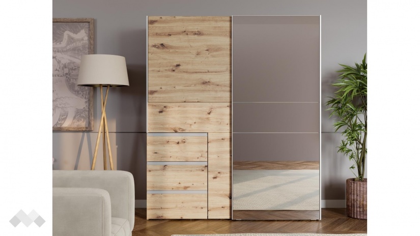 Гардероб Триумф с плъзгащи врати дъб артисан - изглед 3 - МебелМаг Гардероб Триумф с плъзгащи врати дъб артисан - изглед 3