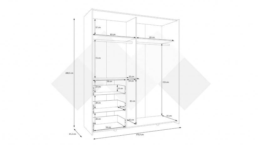 Гардероб Триумф с плъзгащи врати дъб артисан - изглед 12 - МебелМаг Гардероб Триумф с плъзгащи врати дъб артисан - изглед 12