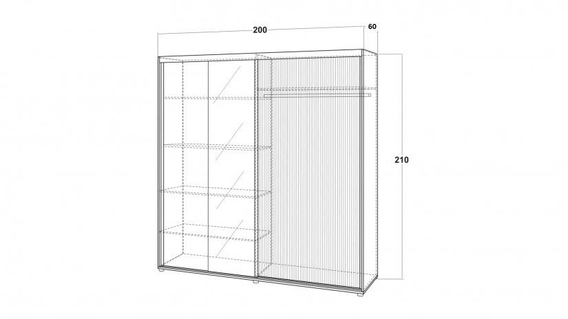 Гардероб Ламела с плъзгащи врати дъб канела с дъб ламела и черно шагре - изглед 4 - МебелМаг Гардероб Ламела с плъзгащи врати дъб канела с дъб ламела и черно шагре - изглед 4