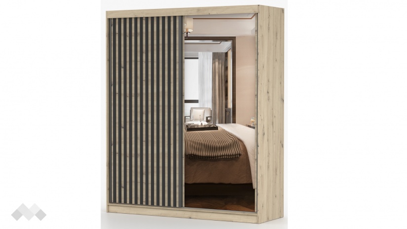 Гардероб Верона с плъзгащи врати дъб артисан с тъмен норвежки бор - изглед 3 - МебелМаг Гардероб Верона с плъзгащи врати дъб артисан с тъмен норвежки бор - изглед 3