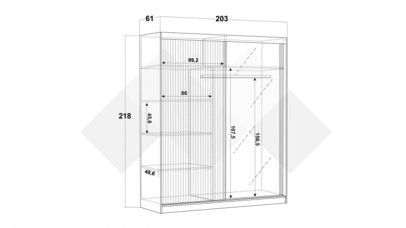 Гардероб Верона с плъзгащи врати дъб артисан с тъмен норвежки бор - изглед 5 - МебелМаг Гардероб Верона с плъзгащи врати дъб артисан с тъмен норвежки бор - изглед 5