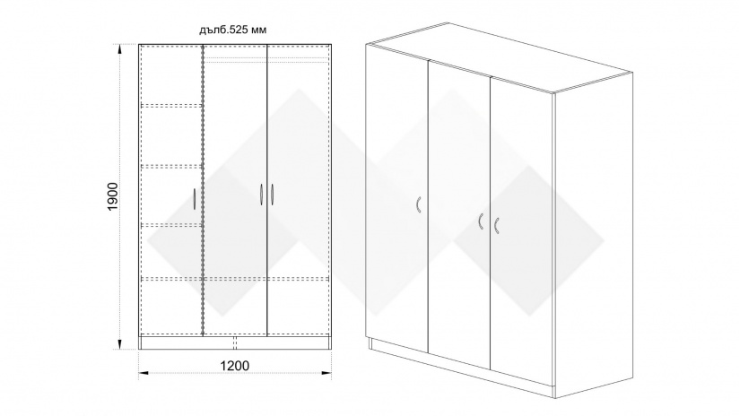 Гардероб Спрингфийлд трикрилни сонома арвен с бял гланц - изглед 3 - МебелМаг Гардероб Спрингфийлд трикрилни сонома арвен с бял гланц - изглед 3
