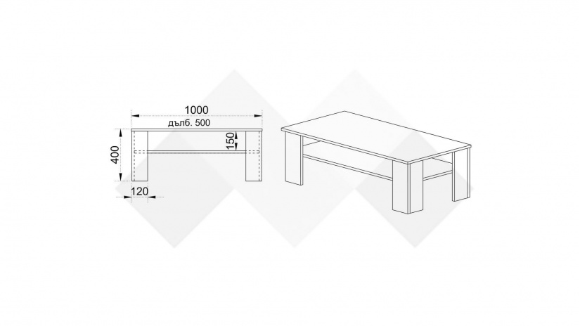Холна маса Бриджит черно шагрен с бяло гладко - изглед 2 - МебелМаг Холна маса Бриджит черно шагрен с бяло гладко - изглед 2