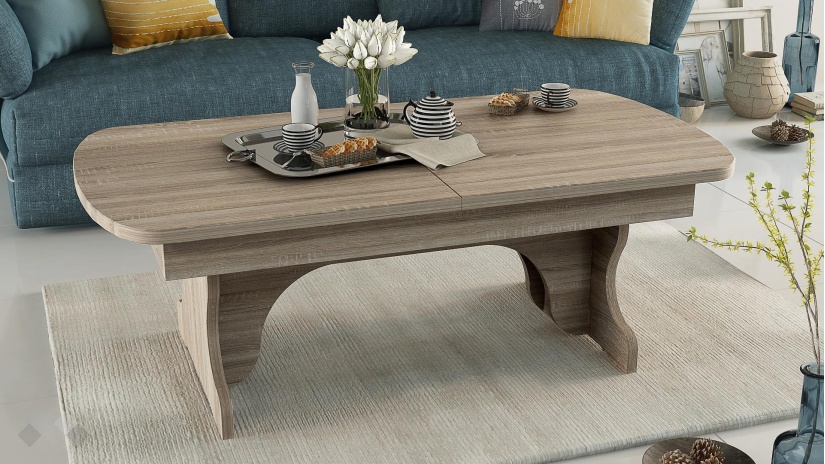 Холна маса Далия разтегателна с повдигащ механизъм тъмна сонома - изглед 1 - МебелМаг Холна маса Далия разтегателна с повдигащ механизъм тъмна сонома - изглед 1