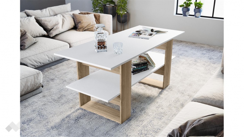 Холна маса Доминик сонома арвен с бяло гладко - изглед 1 - МебелМаг Холна маса Доминик сонома арвен с бяло гладко - изглед 1