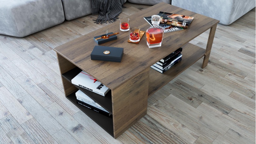 Холна маса Хироу дъб вотан с черно шагре - изглед 1 - МебелМаг Холна маса Хироу дъб вотан с черно шагре - изглед 1