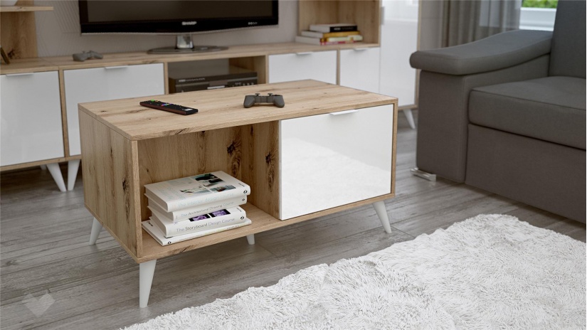 Холна маса Кристал дъб артисан с бяло гланц - изглед 1 - МебелМаг Холна маса Кристал дъб артисан с бяло гланц - изглед 1