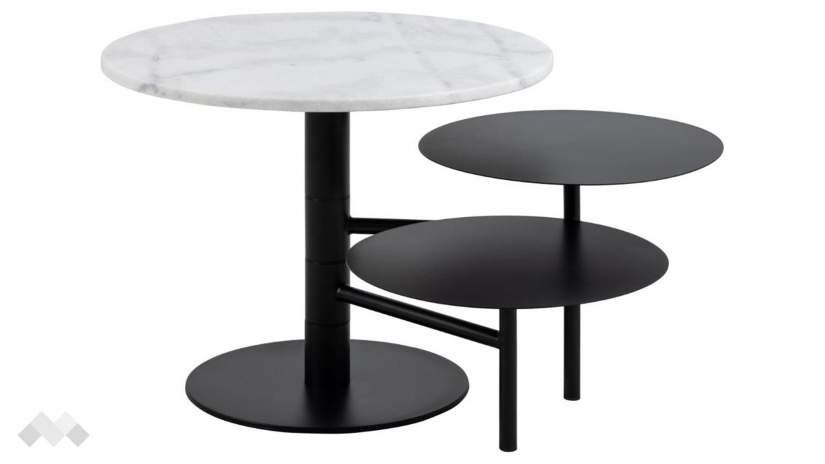 Холна маса Трио бял мрамор с черен мат - изглед 1 - МебелМаг Холна маса Трио бял мрамор с черен мат - изглед 1