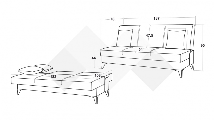 Клик-клак канапе Мерит триместни лилав - изглед 6 - МебелМаг Клик-клак канапе Мерит триместни лилав - изглед 6
