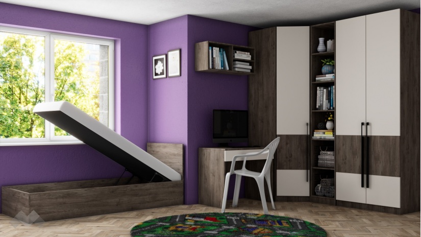 Спален комплект Комо К2 орех селект тъмен с кашмир - изглед 4 - МебелМаг Спален комплект Комо К2 орех селект тъмен с кашмир - изглед 4