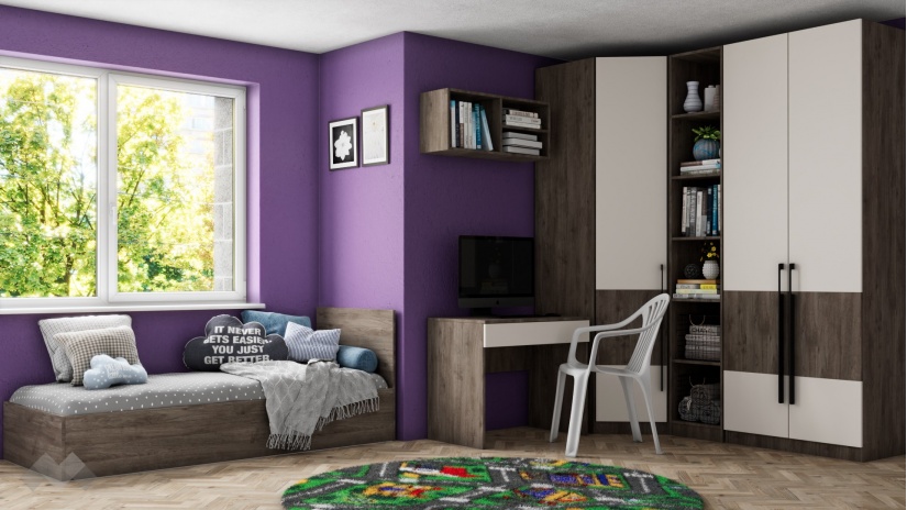 Спален комплект Комо К2 орех селект тъмен с кашмир - изглед 2 - МебелМаг Спален комплект Комо К2 орех селект тъмен с кашмир - изглед 2