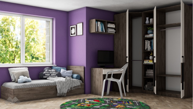 Спален комплект Комо К2 орех селект тъмен с кашмир - изглед 3 - МебелМаг Спален комплект Комо К2 орех селект тъмен с кашмир - изглед 3