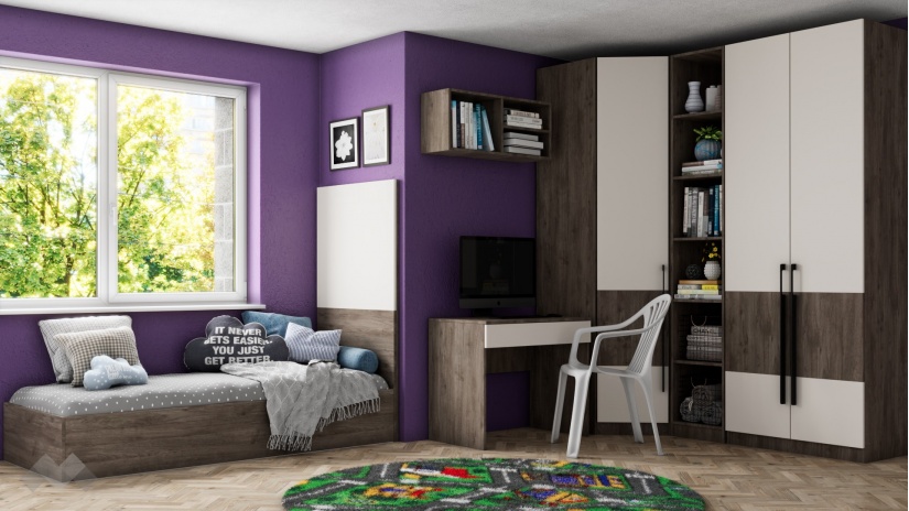 Спален комплект Комо К2 орех селект тъмен с кашмир - изглед 1 - МебелМаг Спален комплект Комо К2 орех селект тъмен с кашмир - изглед 1