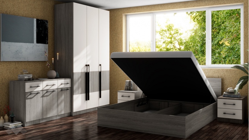 Спален комплект Комо К4 дъб ърбан ойстър с бяло - изглед 4 - МебелМаг Спален комплект Комо К4 дъб ърбан ойстър с бяло - изглед 4