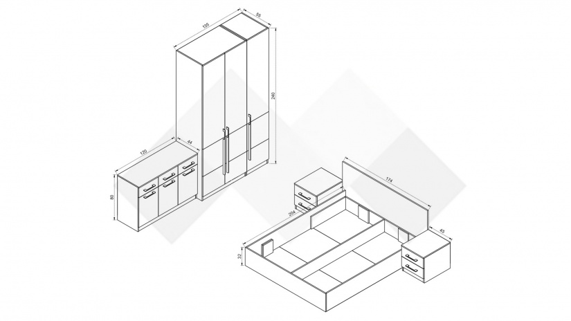 Спален комплект Комо К4 дъб ърбан ойстър с бяло - изглед 5 - МебелМаг Спален комплект Комо К4 дъб ърбан ойстър с бяло - изглед 5