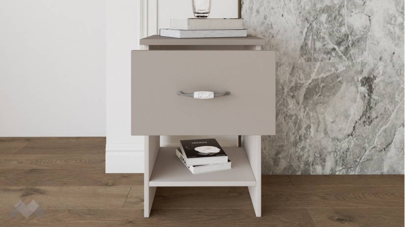 Нощни шкафчета Еридан кашмир с капучино мат - изглед 2 - МебелМаг Нощни шкафчета Еридан кашмир с капучино мат - изглед 2