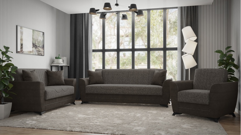 Комплект дивани за дневна Ялта комплекти сив с черно - изглед 1 - МебелМаг Комплект дивани за дневна Ялта комплекти сив с черно - изглед 1