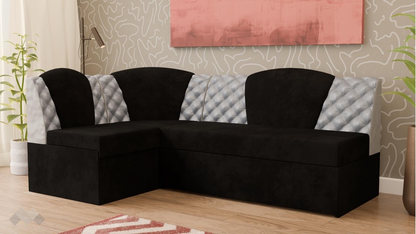 Кухненски ъгъл Кадилак универсален ъгъл черен със сребристо - изглед 1 - МебелМаг Кухненски ъгъл Кадилак универсален ъгъл черен със сребристо - изглед 1