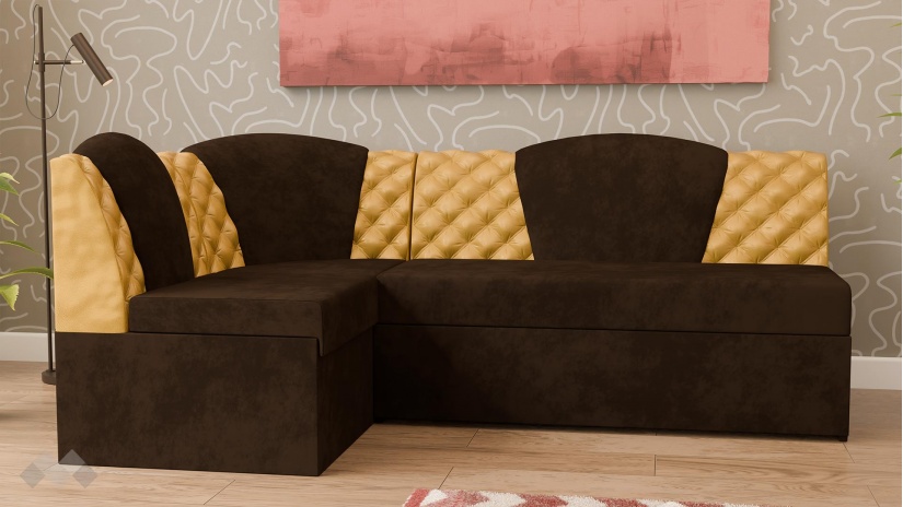 Кухненски ъгъл Кадилак универсален ъгъл кафяв със златисто - изглед 2 - МебелМаг Кухненски ъгъл Кадилак универсален ъгъл кафяв със златисто - изглед 2