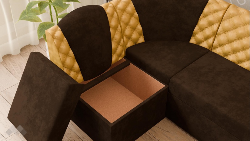 Кухненски ъгъл Кадилак универсален ъгъл кафяв със златисто - изглед 3 - МебелМаг Кухненски ъгъл Кадилак универсален ъгъл кафяв със златисто - изглед 3