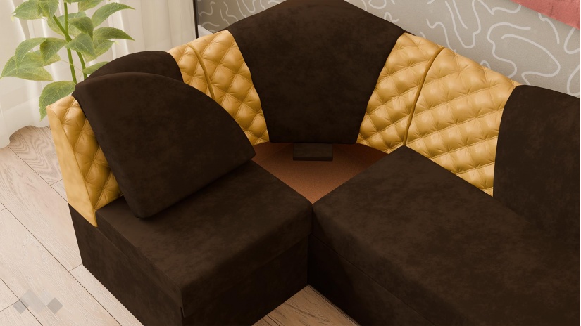 Кухненски ъгъл Кадилак универсален ъгъл кафяв със златисто - изглед 4 - МебелМаг Кухненски ъгъл Кадилак универсален ъгъл кафяв със златисто - изглед 4