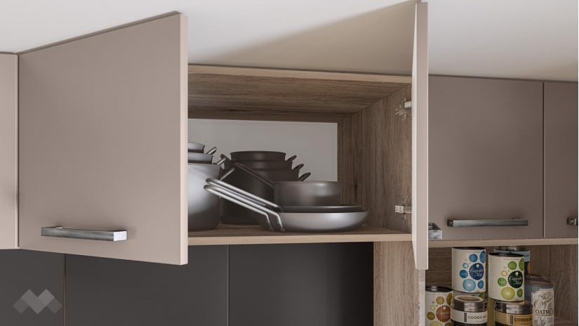 Кухня Бали прави капучино мат с карбон мат и сонома арвен - изглед 4 - МебелМаг Кухня Бали прави капучино мат с карбон мат и сонома арвен - изглед 4