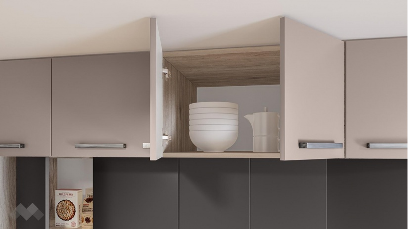 Кухня Бали прави капучино мат с карбон мат и сонома арвен - изглед 5 - МебелМаг Кухня Бали прави капучино мат с карбон мат и сонома арвен - изглед 5