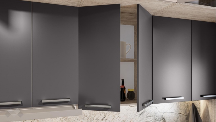 Кухня Бали прави капучино мат с карбон мат и сонома арвен - изглед 3 - МебелМаг Кухня Бали прави капучино мат с карбон мат и сонома арвен - изглед 3