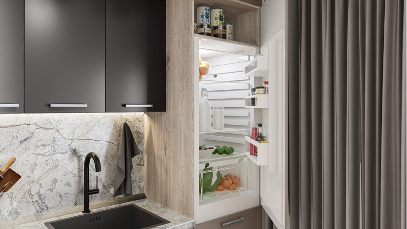 Кухня Бали прави капучино мат с карбон мат и сонома арвен - изглед 9 - МебелМаг Кухня Бали прави капучино мат с карбон мат и сонома арвен - изглед 9