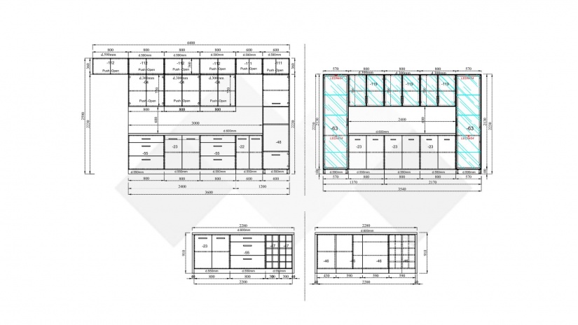 Кухня Дарма с остров цимент мат с крийм гланц и дъб натурал с мока - изглед 2 - МебелМаг Кухня Дарма с остров цимент мат с крийм гланц и дъб натурал с мока - изглед 2
