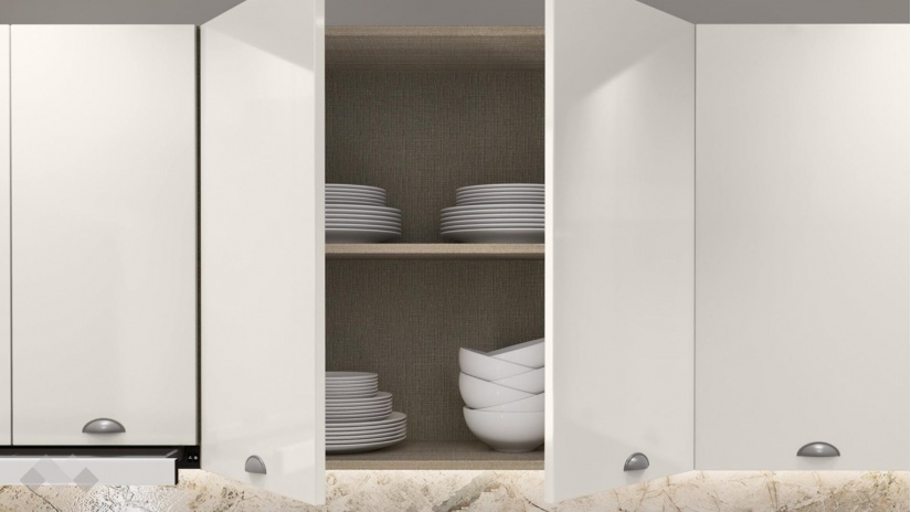 Кухня Исма прави деним мат с крийм гланц и мока - изглед 4 - МебелМаг Кухня Исма прави деним мат с крийм гланц и мока - изглед 4