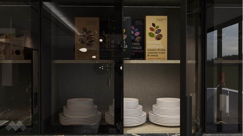 Кухня Каво с остров олив мат с крийм гланц и дъб натурал с мока - изглед 6 - МебелМаг Кухня Каво с остров олив мат с крийм гланц и дъб натурал с мока - изглед 6