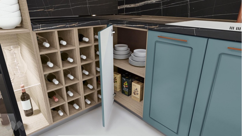 Кухня Ларо с остров деним мат с крийм гланц и мока - изглед 6 - МебелМаг Кухня Ларо с остров деним мат с крийм гланц и мока - изглед 6