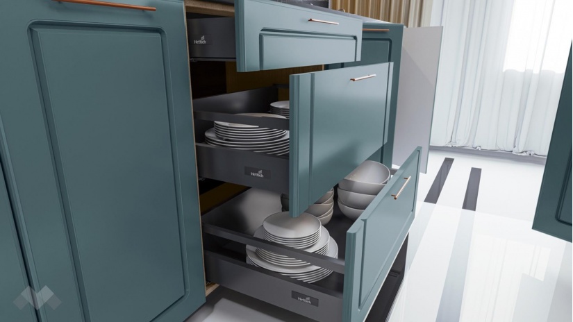 Кухня Ларо с остров деним мат с крийм гланц и мока - изглед 7 - МебелМаг Кухня Ларо с остров деним мат с крийм гланц и мока - изглед 7