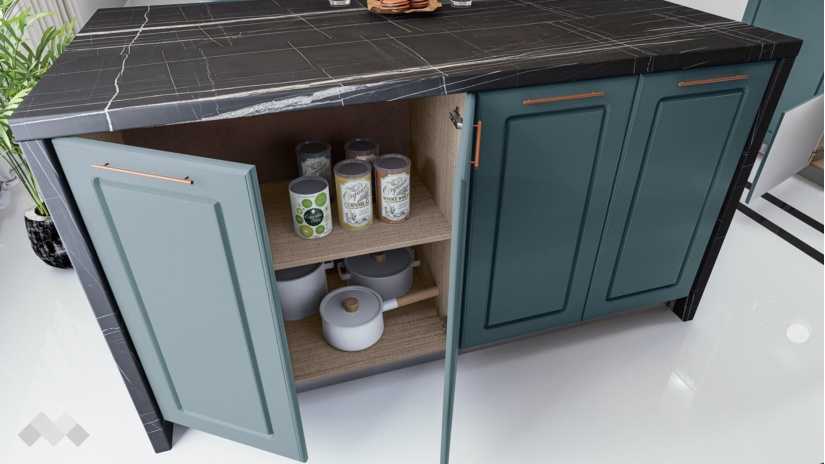 Кухня Ларо с остров деним мат с крийм гланц и мока - изглед 9 - МебелМаг Кухня Ларо с остров деним мат с крийм гланц и мока - изглед 9