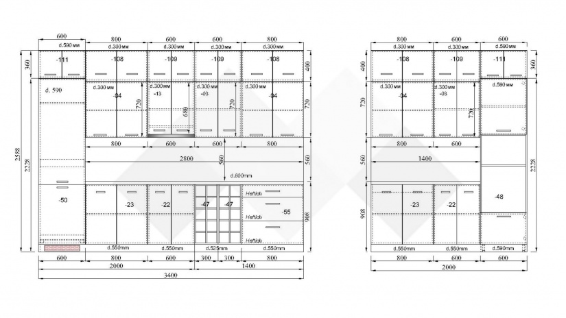Кухня Марао крийм гланц със сонома и сонома арвен - изглед 2 - МебелМаг Кухня Марао крийм гланц със сонома и сонома арвен - изглед 2