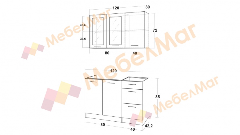 Кухня Никея 120 Н2 прави златен дъб с дъб крафт бял - изглед 3 - МебелМаг Кухня Никея 120 Н2 прави златен дъб с дъб крафт бял - изглед 3