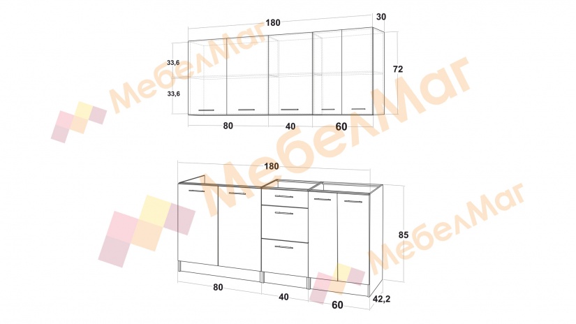 Кухня Никея 180 Н1 прави златен дъб с дъб крафт бял - изглед 3 - МебелМаг Кухня Никея 180 Н1 прави златен дъб с дъб крафт бял - изглед 3