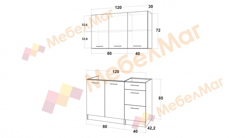 Кухня Никея 120 Н1 прави златен дъб с дъб крафт бял - изглед 3 - МебелМаг Кухня Никея 120 Н1 прави златен дъб с дъб крафт бял - изглед 3