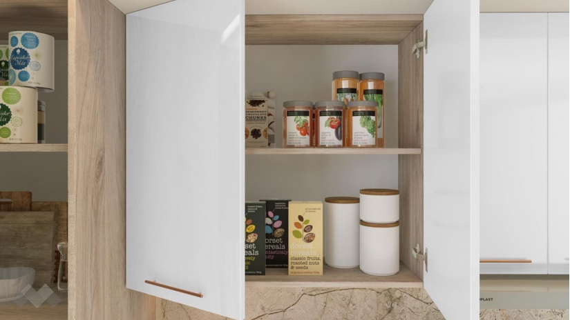 Кухня Осака прави олив мат с бял гланц и сонома арвен - изглед 4 - МебелМаг Кухня Осака прави олив мат с бял гланц и сонома арвен - изглед 4