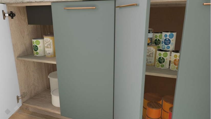 Кухня Осака прави олив мат с бял гланц и сонома арвен - изглед 7 - МебелМаг Кухня Осака прави олив мат с бял гланц и сонома арвен - изглед 7