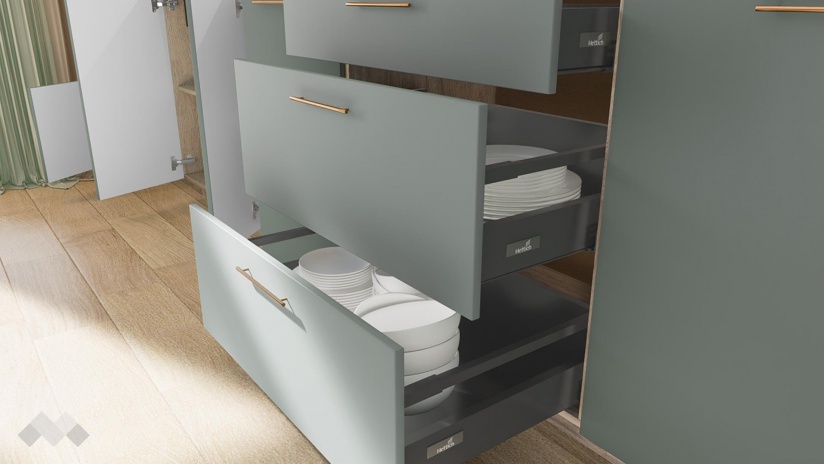 Кухня Осака прави олив мат с бял гланц и сонома арвен - изглед 8 - МебелМаг Кухня Осака прави олив мат с бял гланц и сонома арвен - изглед 8