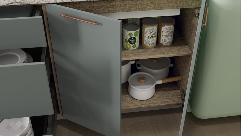 Кухня Сава олив мат с крийм гланц и мока - изглед 4 - МебелМаг Кухня Сава олив мат с крийм гланц и мока - изглед 4