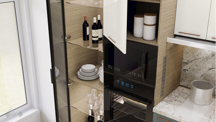 Кухня Сава олив мат с крийм гланц и мока - изглед 6 - МебелМаг Кухня Сава олив мат с крийм гланц и мока - изглед 6