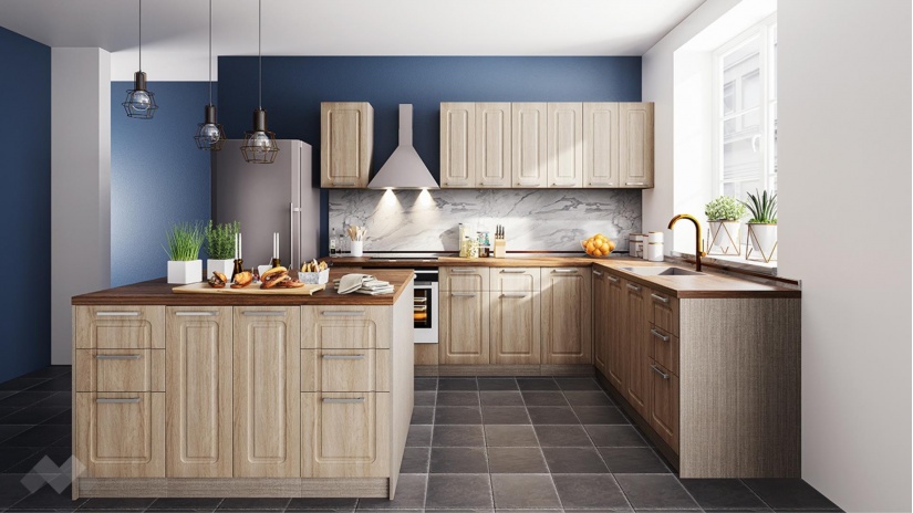 Кухня Тива с остров сонома с мока - изглед 1 - МебелМаг Кухня Тива с остров сонома с мока - изглед 1