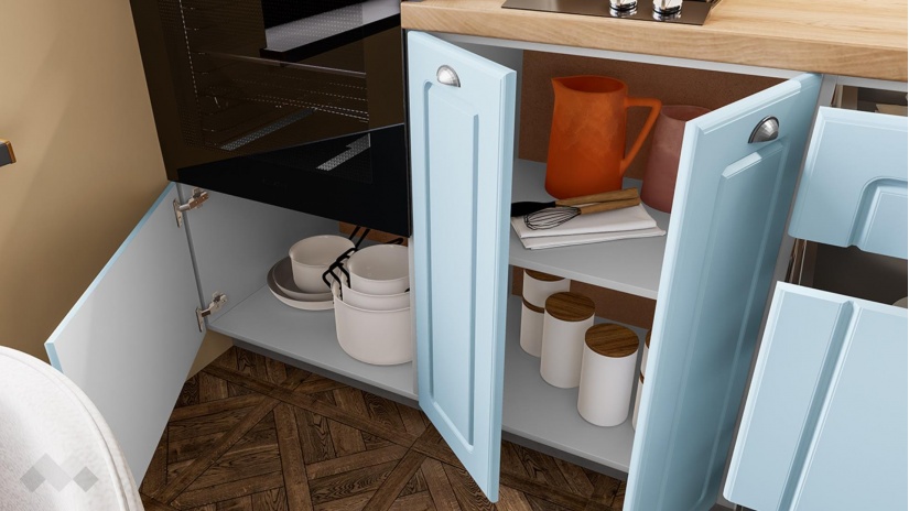 Кухня Зана прави деним мат с бяло гладко - изглед 3 - МебелМаг Кухня Зана прави деним мат с бяло гладко - изглед 3