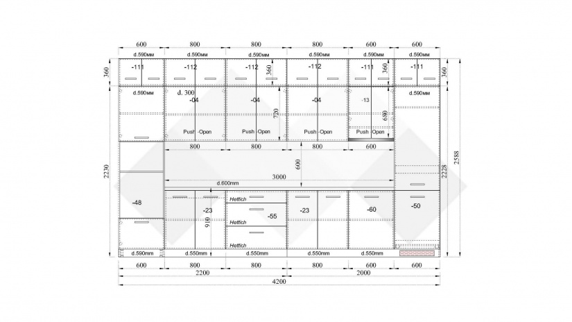 Кухня Занора прави карбон мат с дъб натурал и бяло гладко - изглед 8 - МебелМаг Кухня Занора прави карбон мат с дъб натурал и бяло гладко - изглед 8